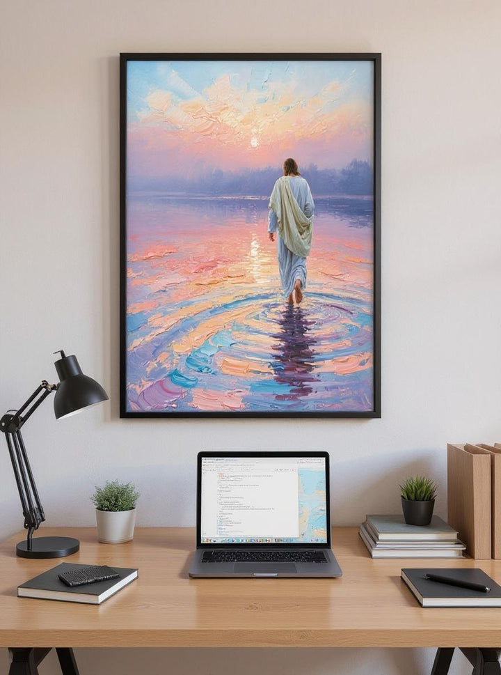 Jesus Walking on Water Digital Art Print - Inspirational Christian Wall Decor - Instant Download