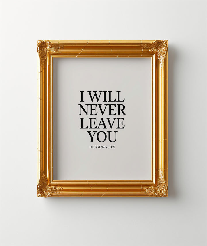 I Will Never Leave You – Hebrews 13:5 Printable | Christian Scripture Typography Wall Art